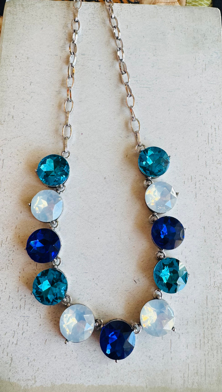 Multi Stone Necklace on Silver-3 Color Options