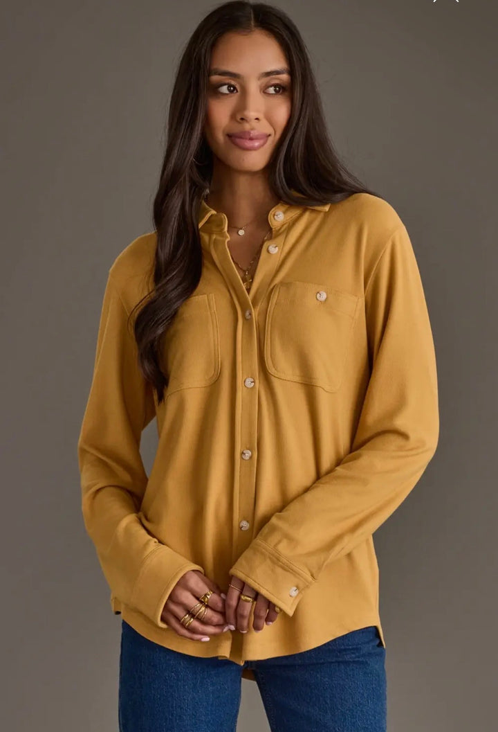 Soft Wash Button Up-Mustard