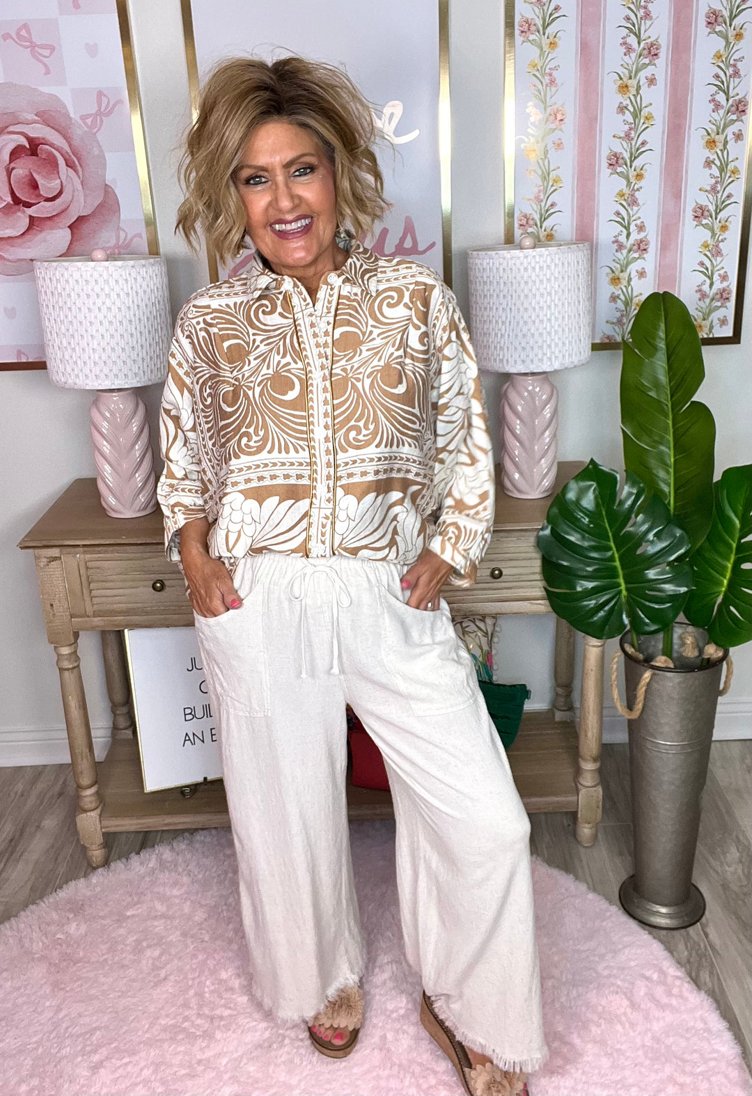 Geometric Top-Latte Print