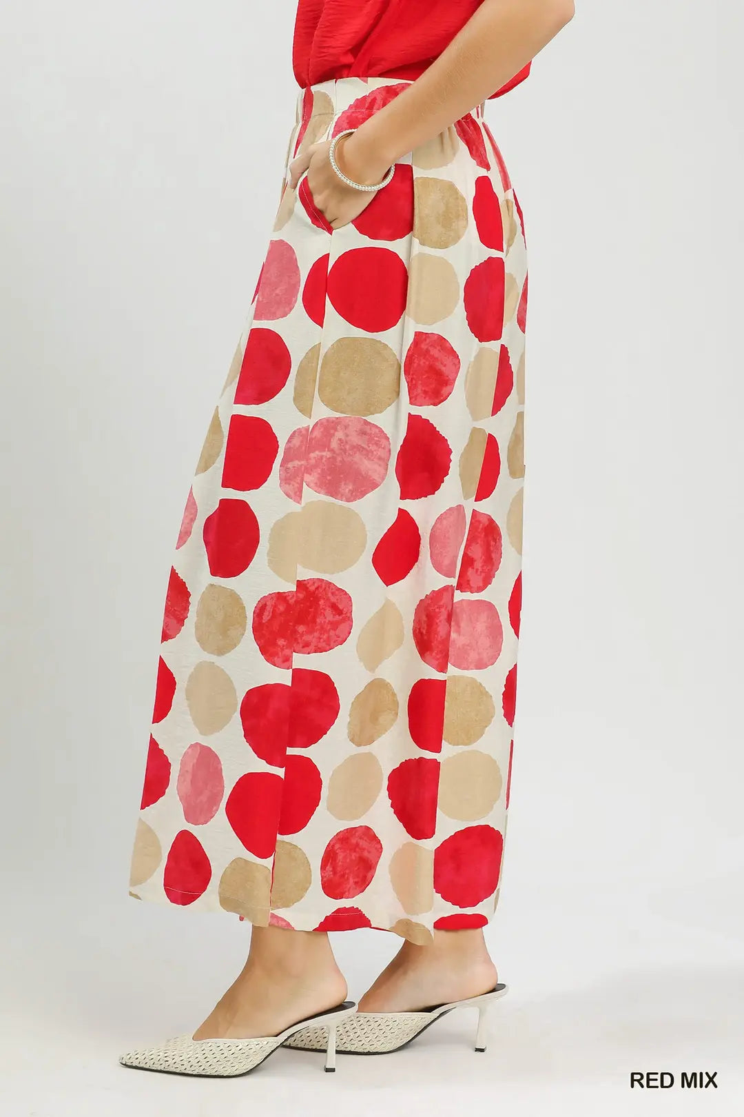 Wide Leg Pull On Pants-Red Mix