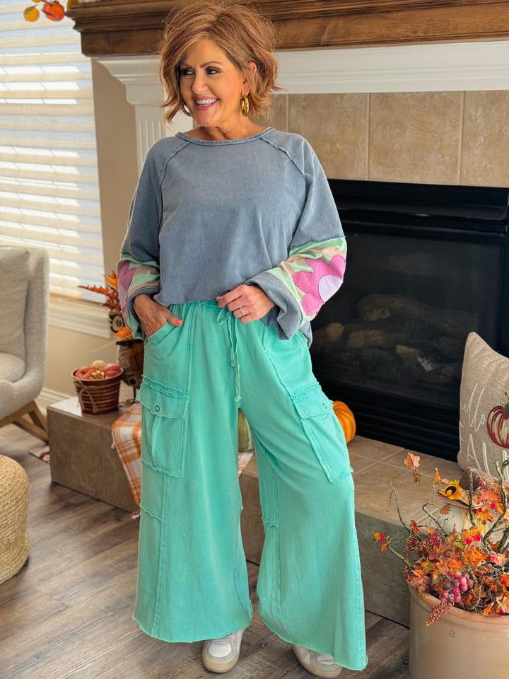 Mineral Washed Wide Leg Terry Knit Cargo Pants - 4 Color Options - Available Small Through Extended Sizes - Final Sale