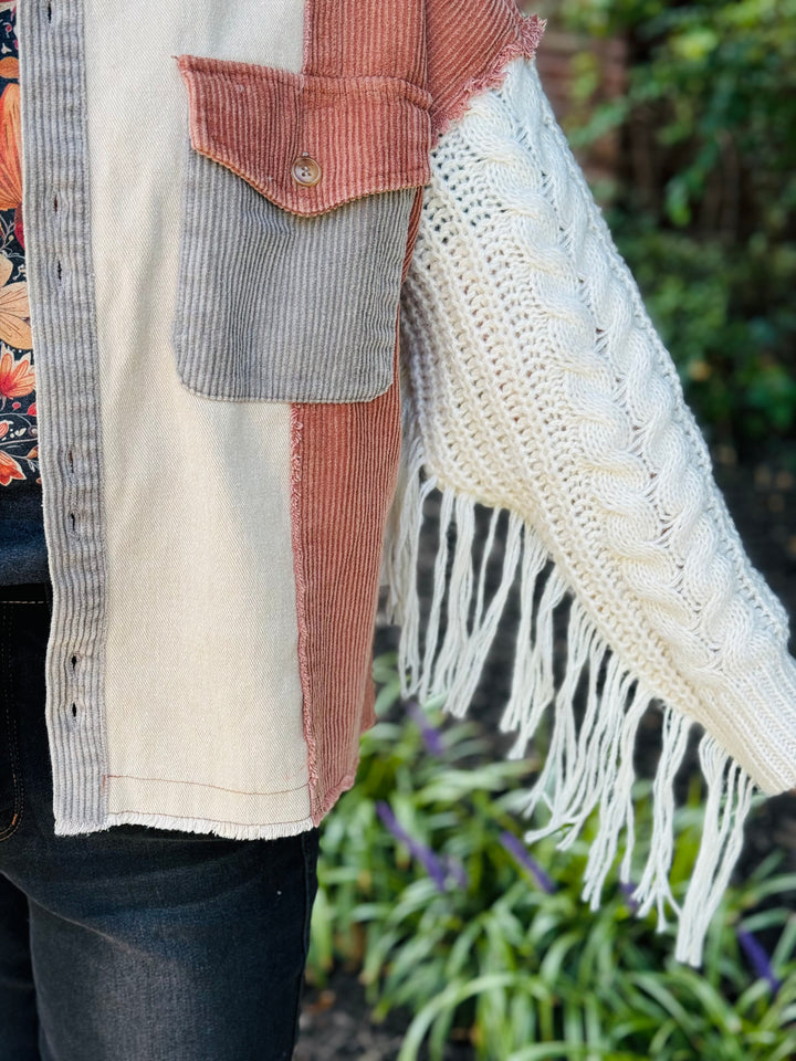 Color Block Corduroy Button Down Shacket