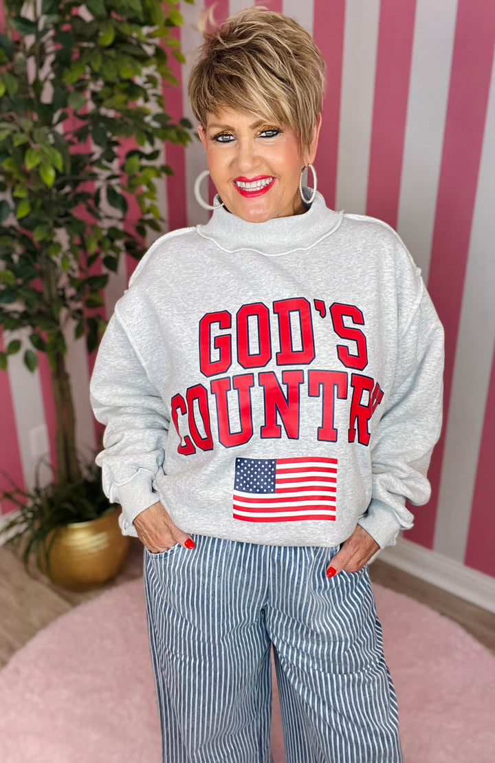 God’s Country/American Dream Reversible Sweatshirt-Heather Grey