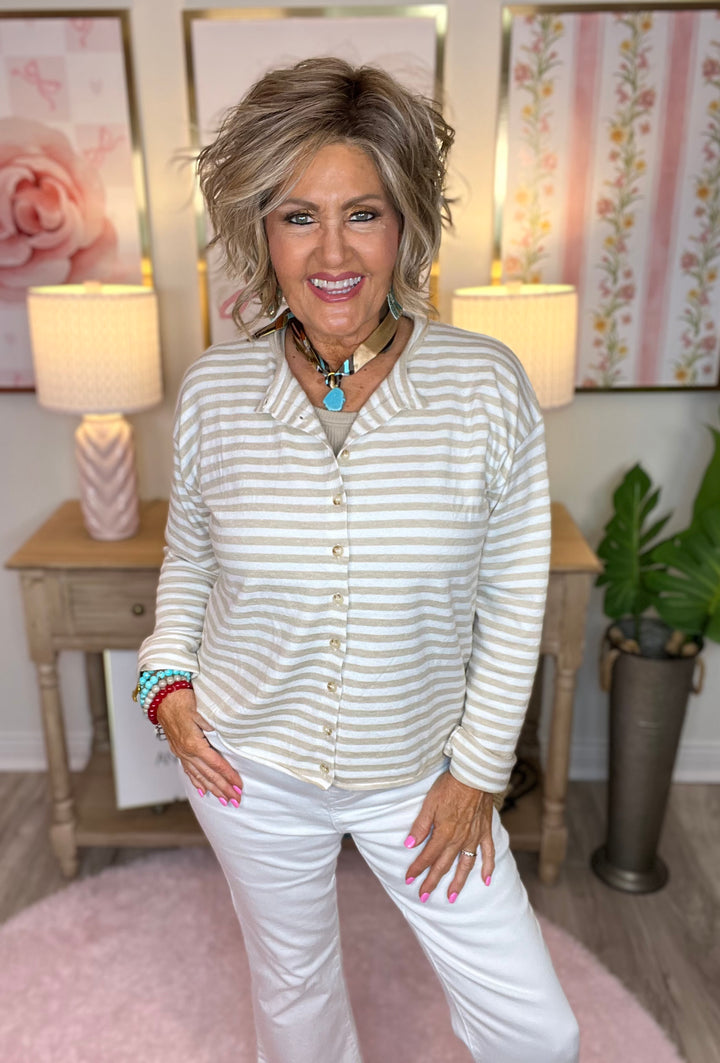 Relaxed Fit Striped Cardigan-2 Color Options