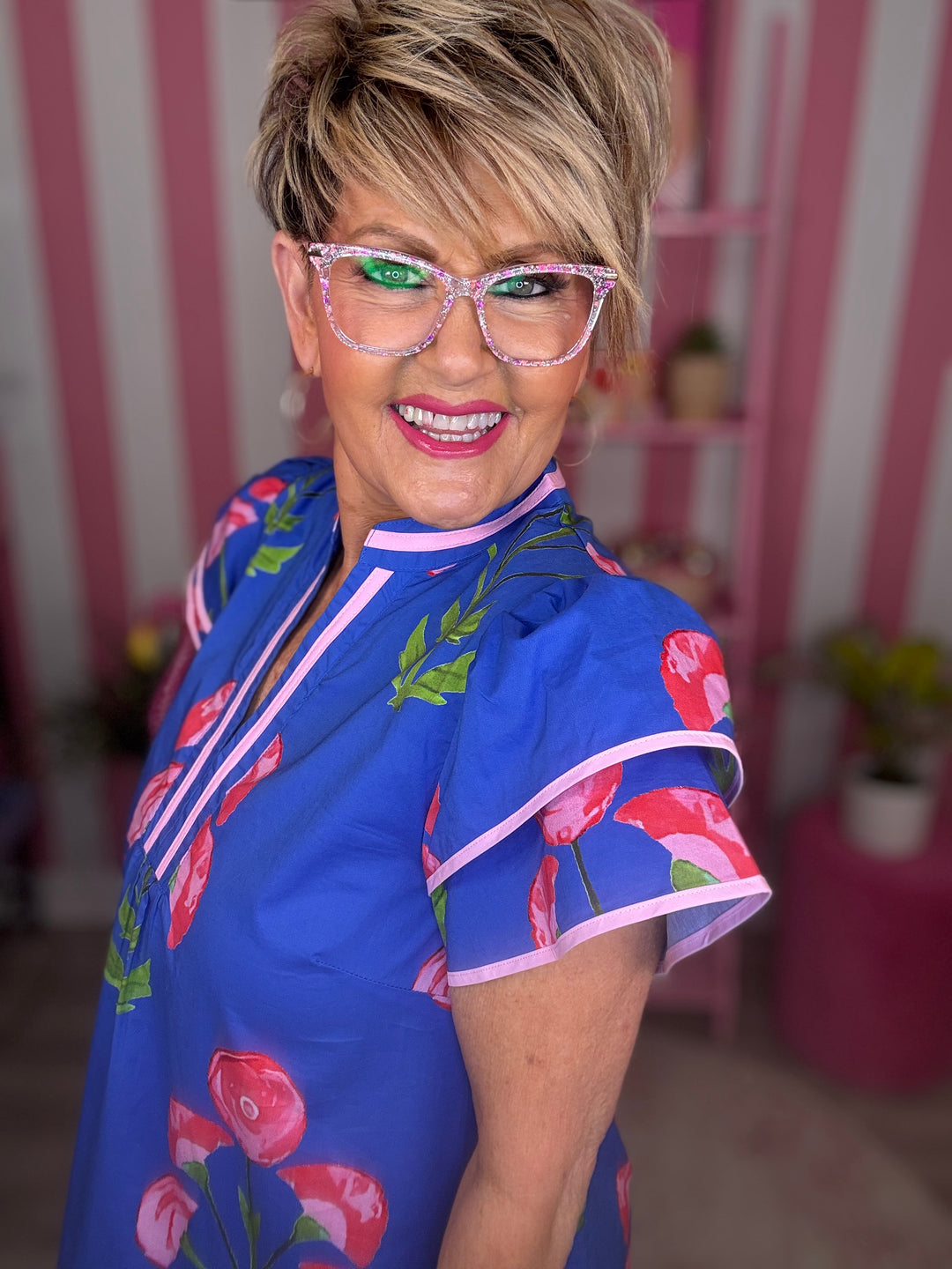 Blossom Meadow Print Top-Blue