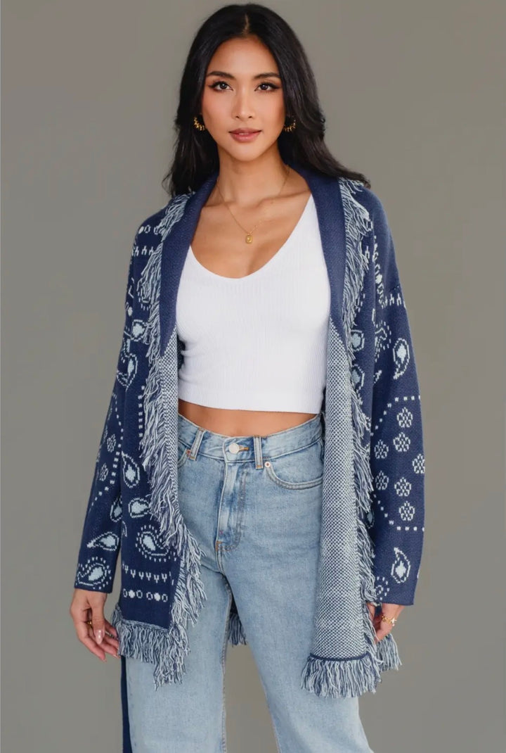 Blue Bandana Fringe Cardigan