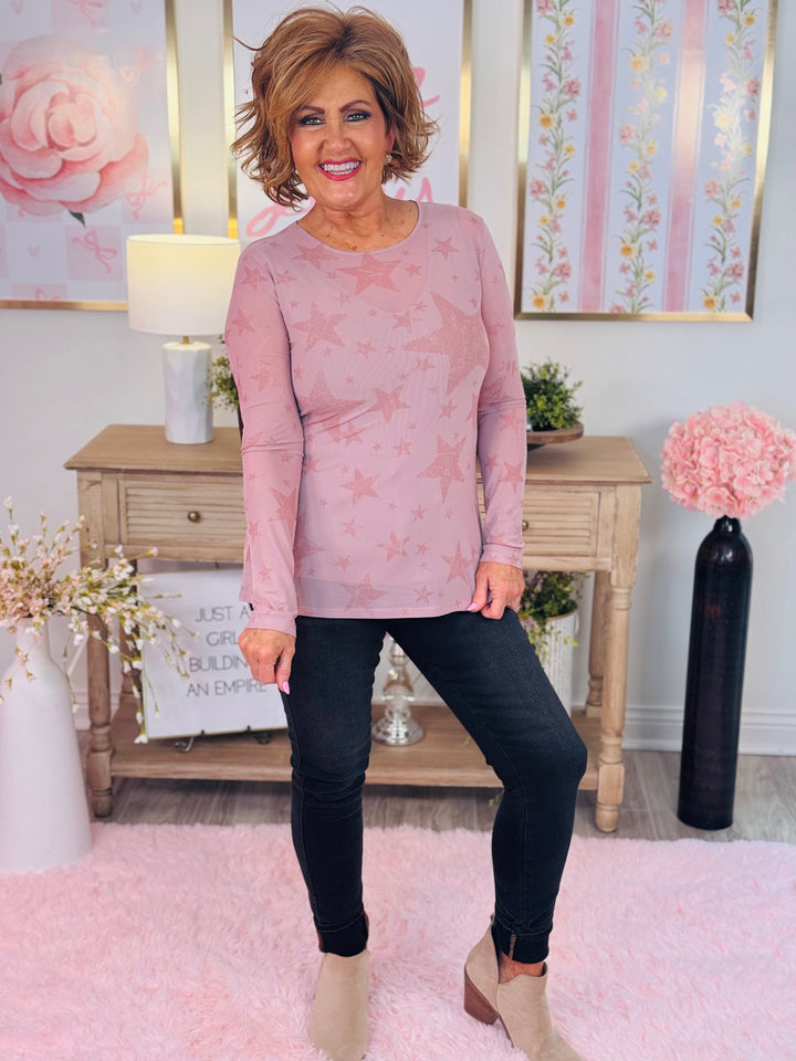 Star Sheer All-Mesh Long Sleeve Top -  2 Color Options