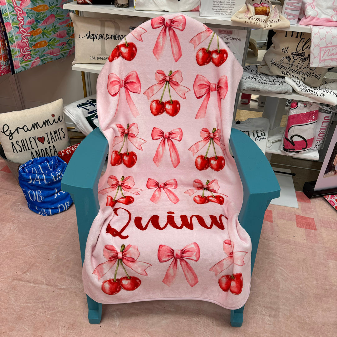 Pink Cherry Bows Towel