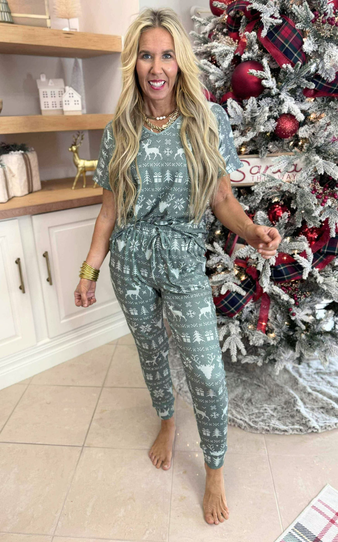 Green Reindeer Jogger Pajama Set by Salty Wave (TOP & BOTTOM) *DEAL*