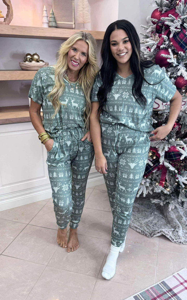 Green Reindeer Jogger Pajama Set by Salty Wave (TOP & BOTTOM) *DEAL*