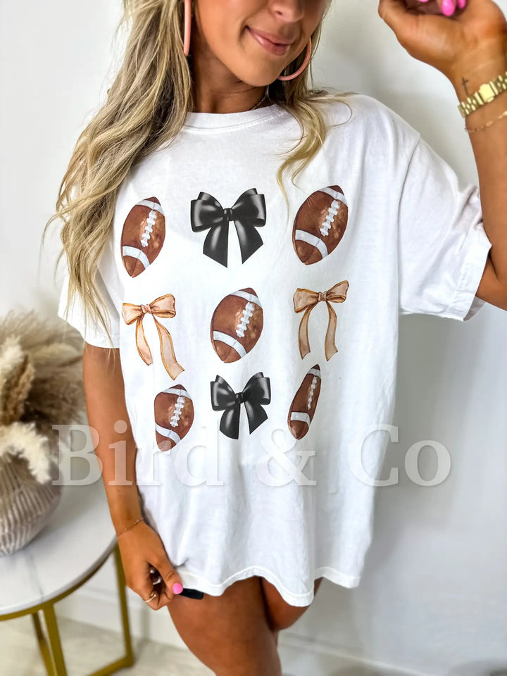 White Coquette Football Graphic Tee - Medium Through Extended Sizes