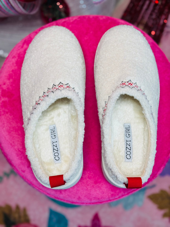 Fuzzy White Platform Slip-Ons