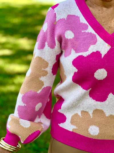 Pink Floral Pattern Sweater