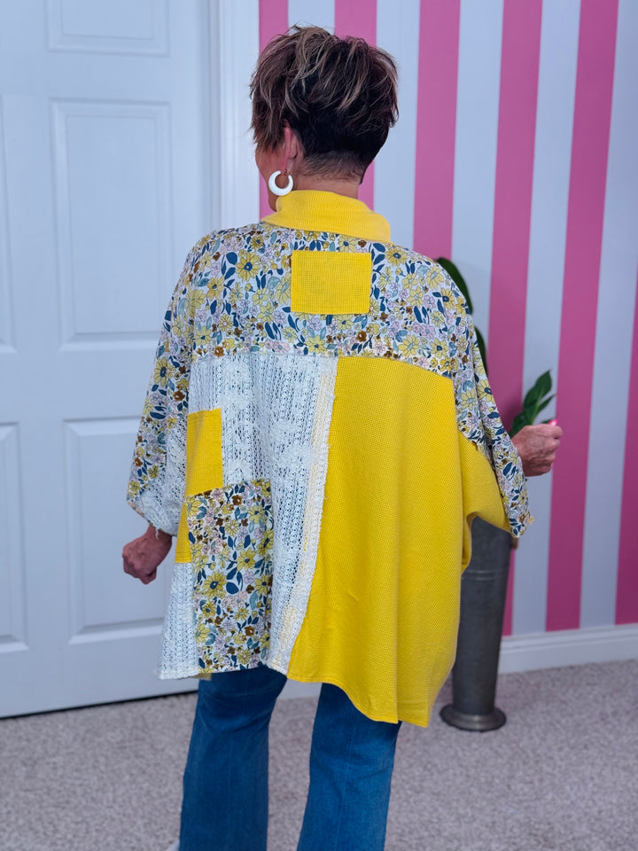 Pineapple Oversized Crochet Lace Mix Button-Up