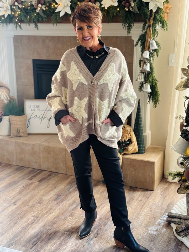 Taupe Oversized Star Pullover Sweater Cardigan