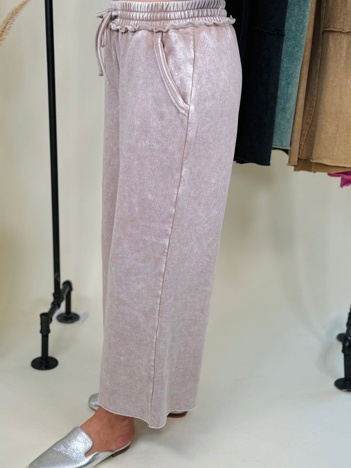 Acid Wash Fleece Palazzo Sweatpants W/Pockets - 3 Color Options - Final Sale