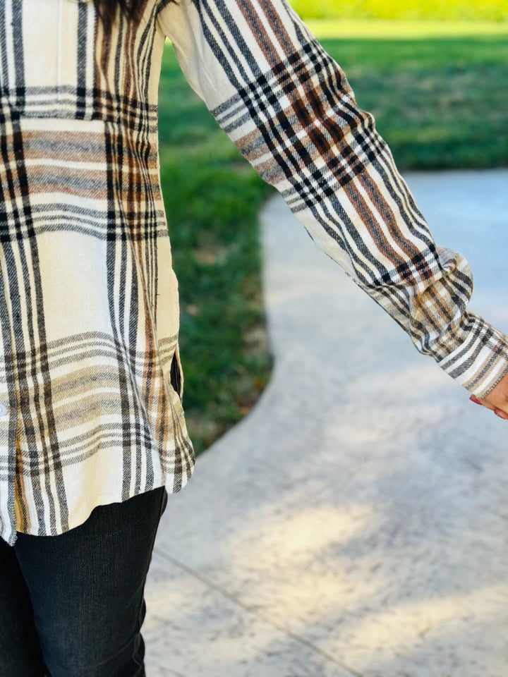 Cream, Brown, & Black Plaid Flannel