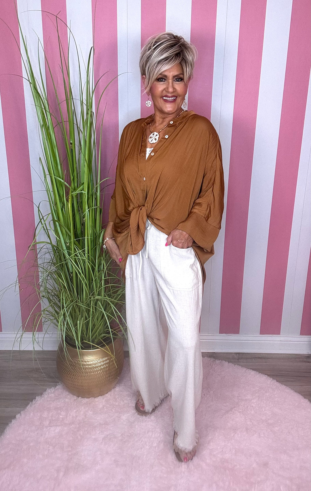 Washed Satin Button Down Loose Top-3  Color Options