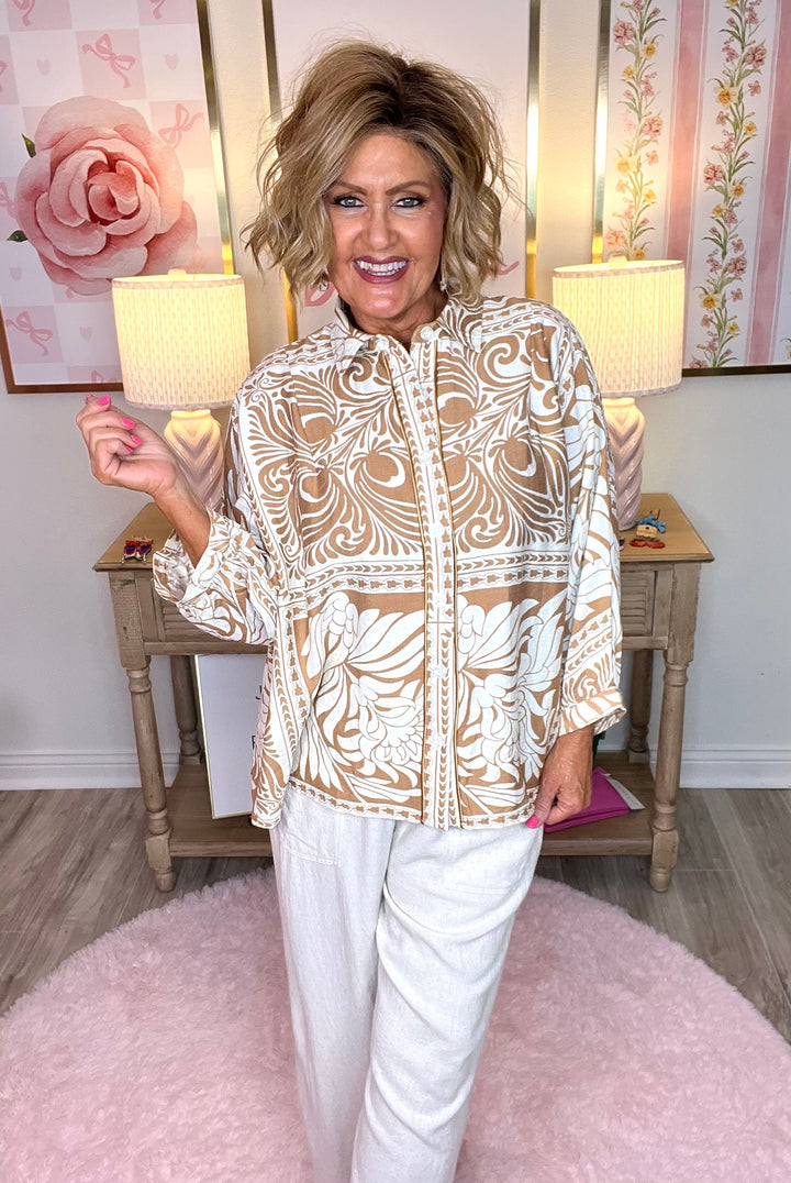 Geometric Top-Latte Print