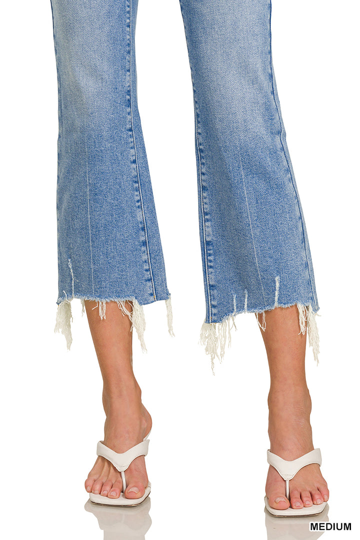 Medium Washed Kick Crop Flare Denim Pants