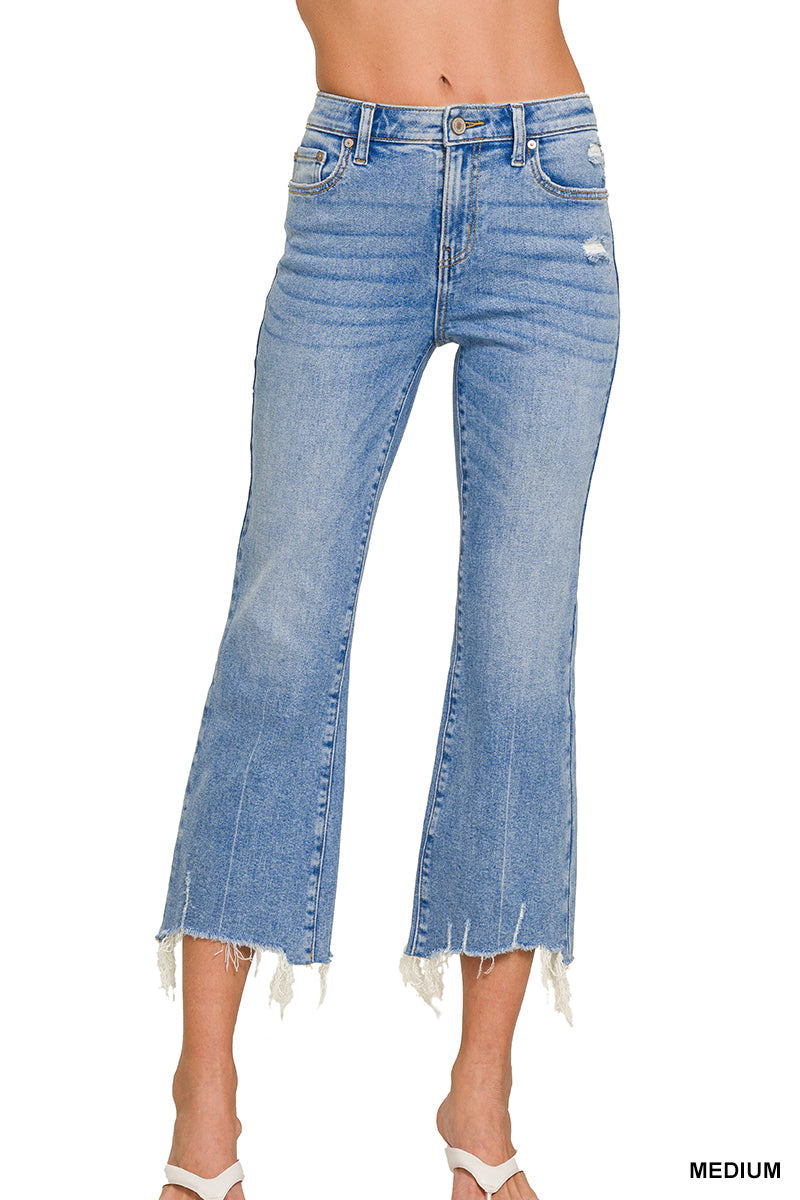 Medium Washed Kick Crop Flare Denim Pants