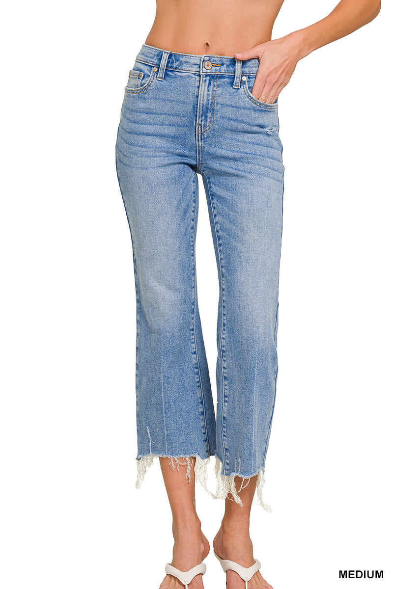 Medium Washed Kick Crop Flare Denim Pants
