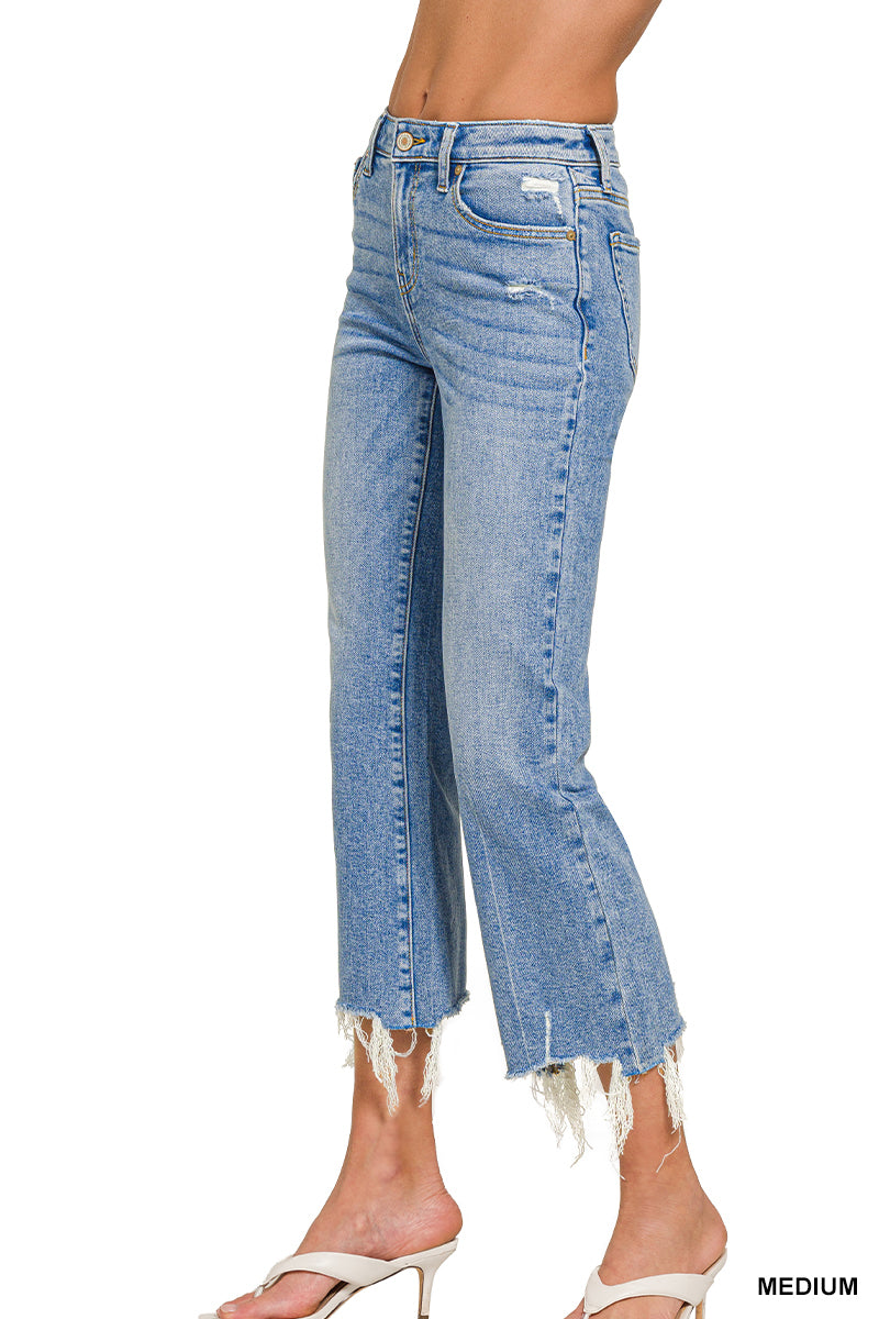 Medium Washed Kick Crop Flare Denim Pants