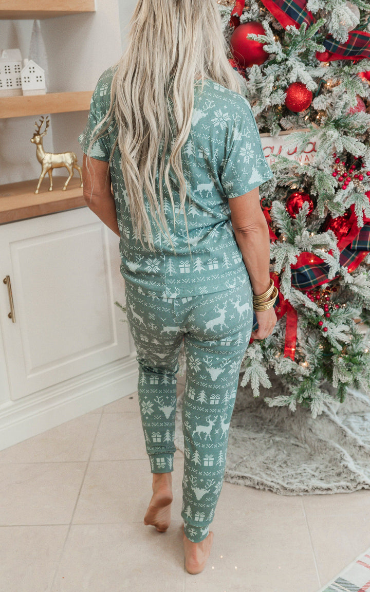 Green Reindeer Jogger Pajama Set by Salty Wave (TOP & BOTTOM) *DEAL*