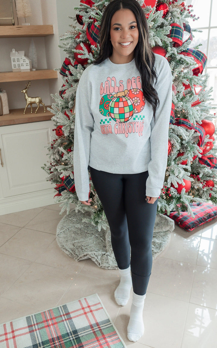 Balls Deep Holiday Heather Grey Graphic Crewneck Sweatshirt *DEAL*