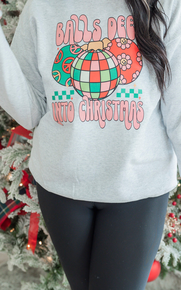 Balls Deep Holiday Heather Grey Graphic Crewneck Sweatshirt *DEAL*