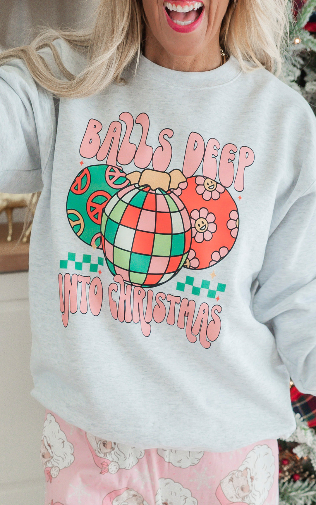 Balls Deep Holiday Heather Grey Graphic Crewneck Sweatshirt *DEAL*