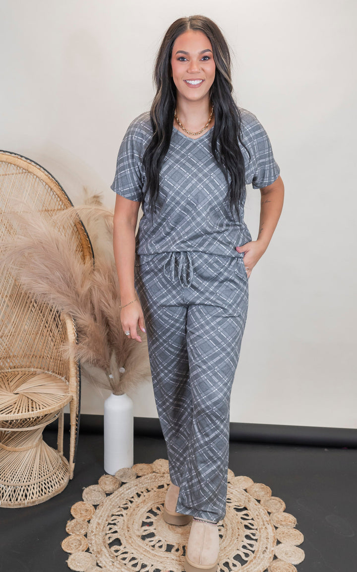 Black Plaid Pajama Pant Set by Salty Wave (TOP & BOTTOM)  *DEAL*