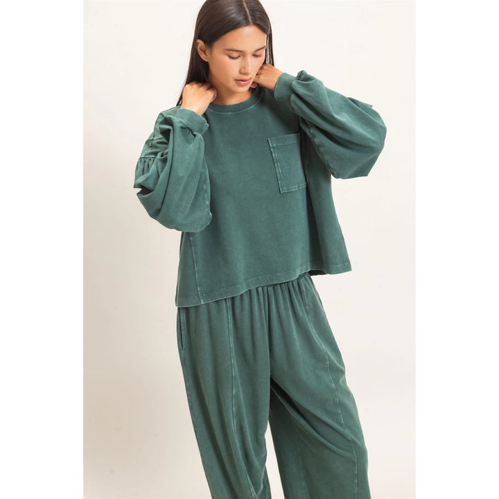 Relaxed Boxy Fit Mineral Wash Top-Two Color Options-Brown and Green