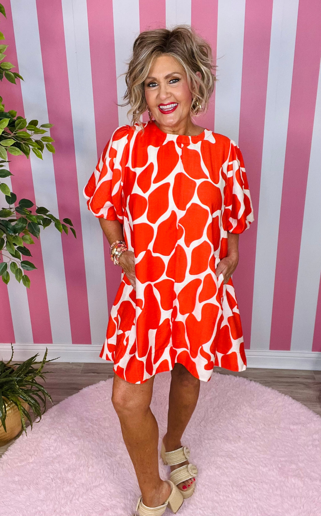 Abstract Animal Print A Line Dress-Red