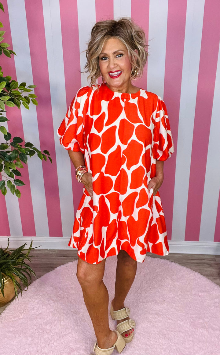 Abstract Animal Print A Line Dress-Red