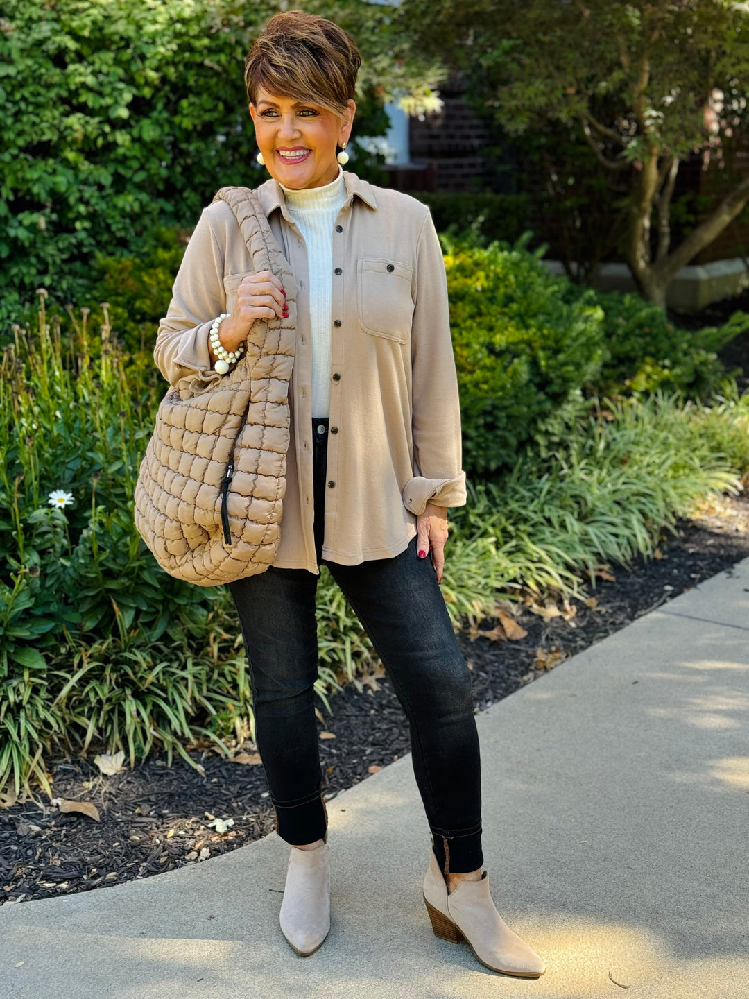 Tan Button Up Top