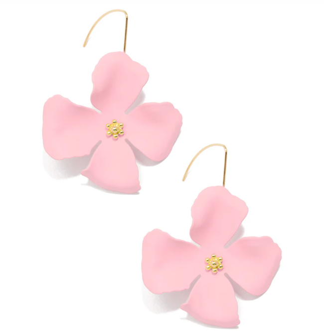 Pink Matte Flower Threader Drop Earring