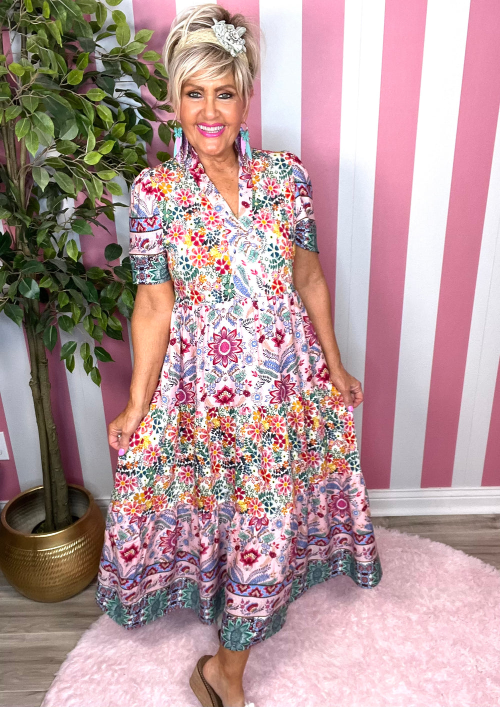 mix print midi dress So Happy You Did Orange Mixed Print Midi Dress, Medium - The Mint Julep Boutique
