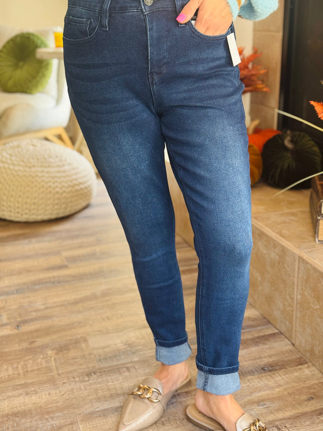Dark Indigo High-Rise Distressed Skinny Jean