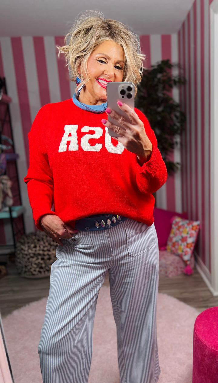 Lightweight Sweater-USA Red