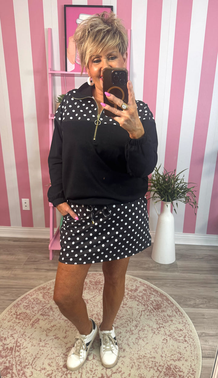 PREORDER-Mia Printed Pullover-Black and White Polka Dot-FEBRUARY