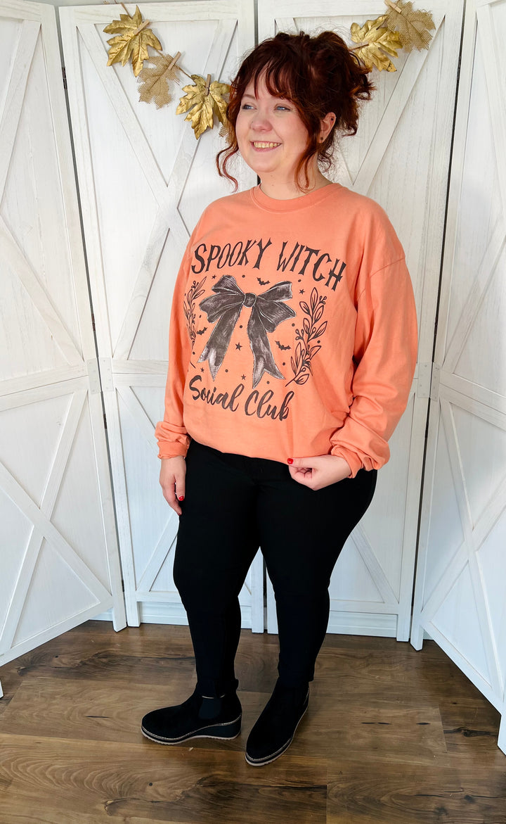 Terracotta Spooky Witch Social Club Long Sleeve Graphic Tee - Medium Through Extended Sizes