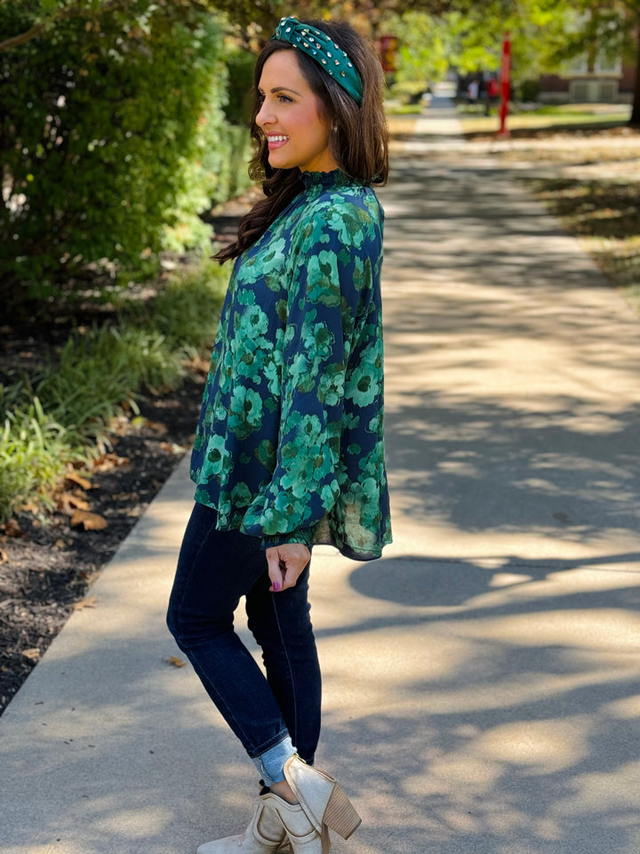 Emerald Green Floral Print Mirabelle Blouse