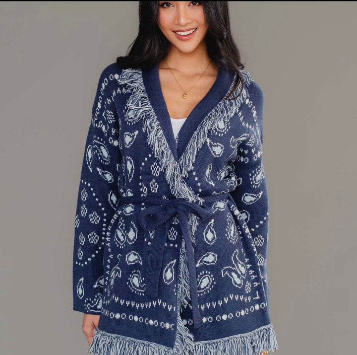 Blue Bandana Fringe Cardigan