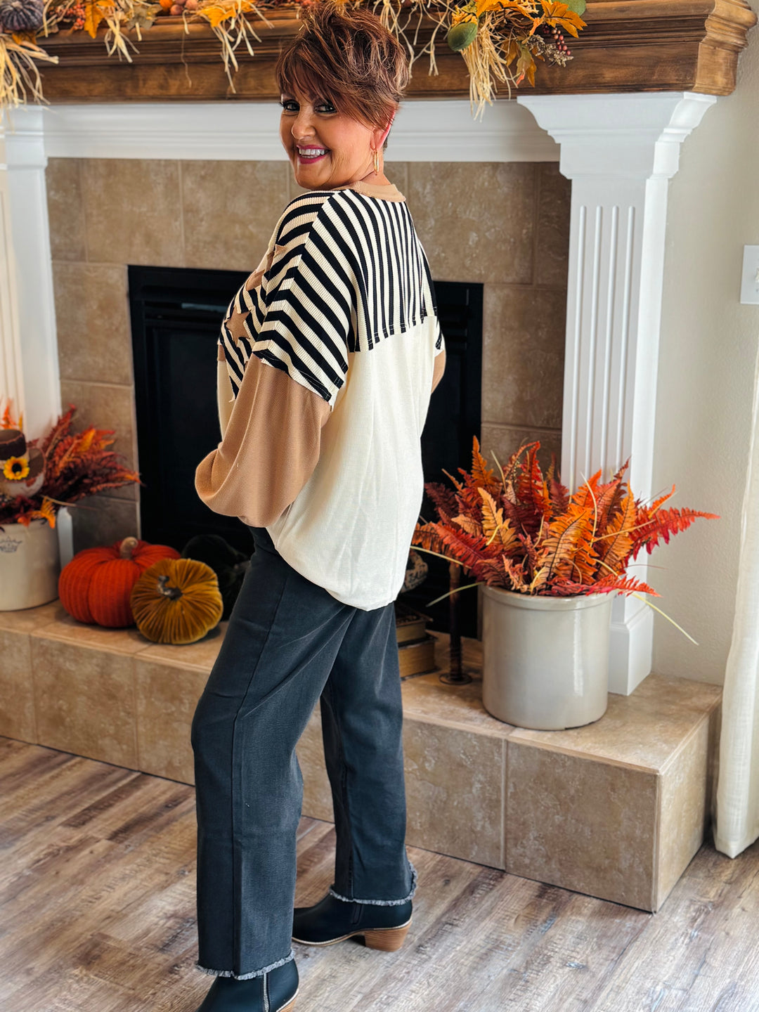 SALE: Star Patchwork Mixed Long Sleeve Top