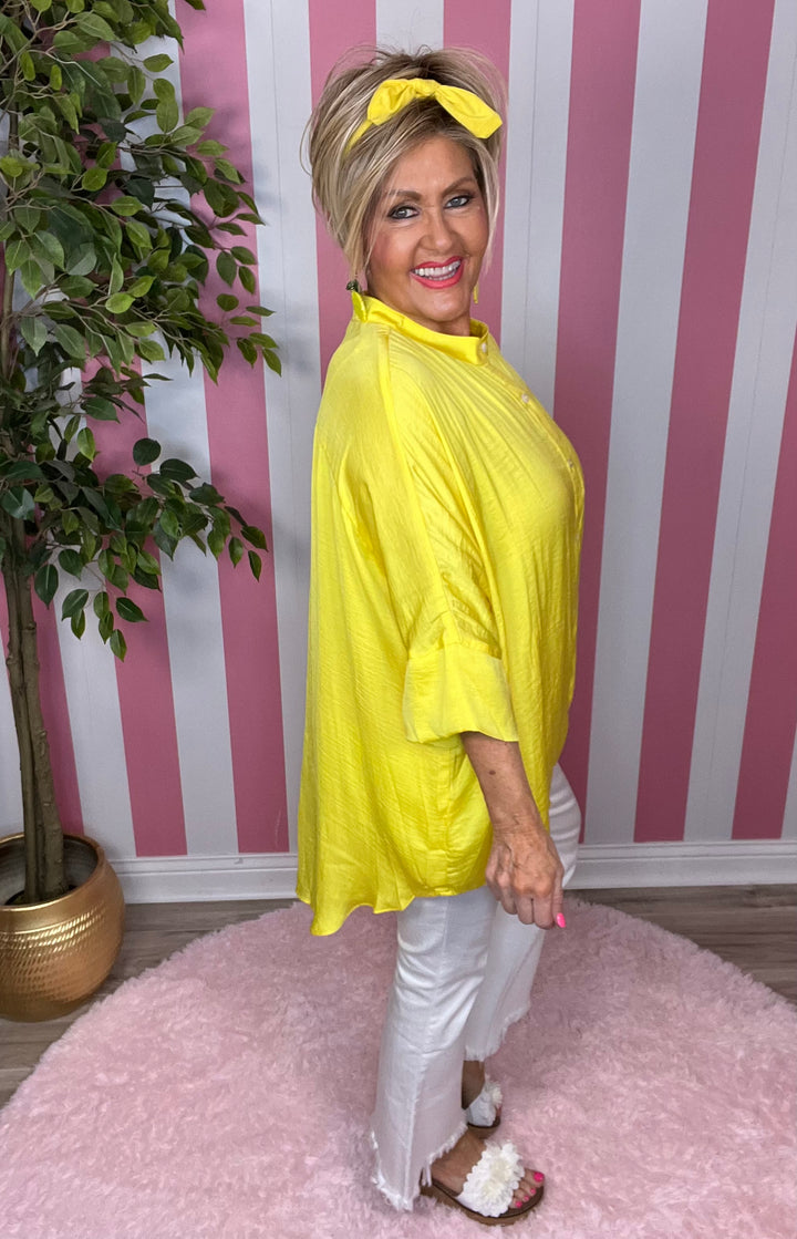 Washed Satin Button Down Loose Top-3  Color Options