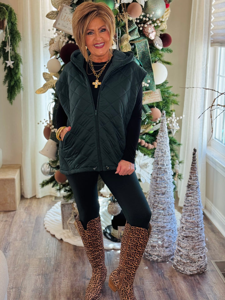 Regency Green Quilted Hoodie Vest