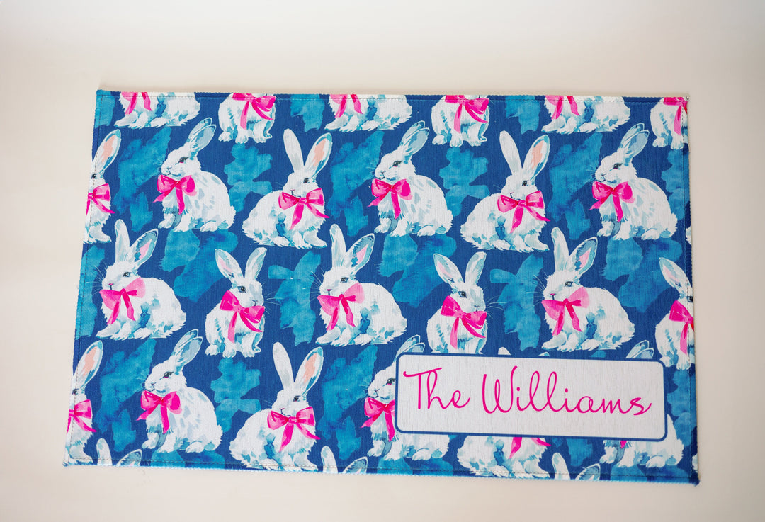 Pink Bow Easter Bunny Door Mat