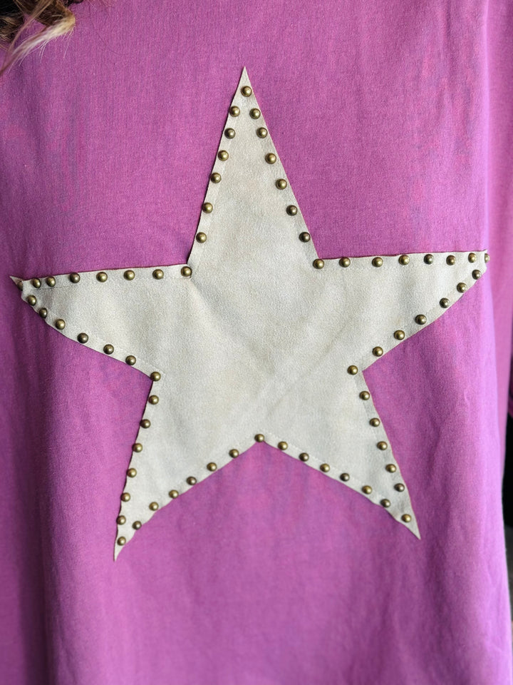 Dusty Pink Suede Star Patch Cotton Jersey Top