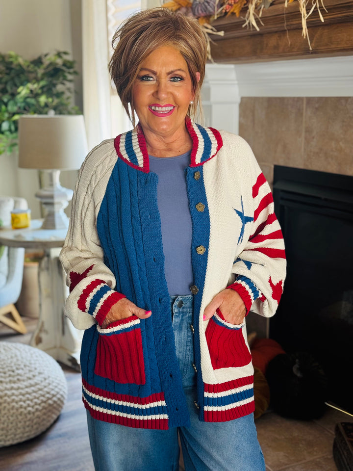 Chenille Sweater Jacket w/Star Detail - 2 Color Options